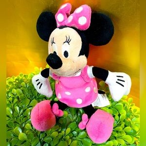 DISNEY STORE VTG COLLECTIBLE MINNIE MOUSE BEANIE PLUSH WEARING PINK DRESS 10”